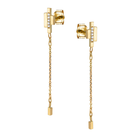 Deco Decadence pave Diamond Studs with Hanging Chain