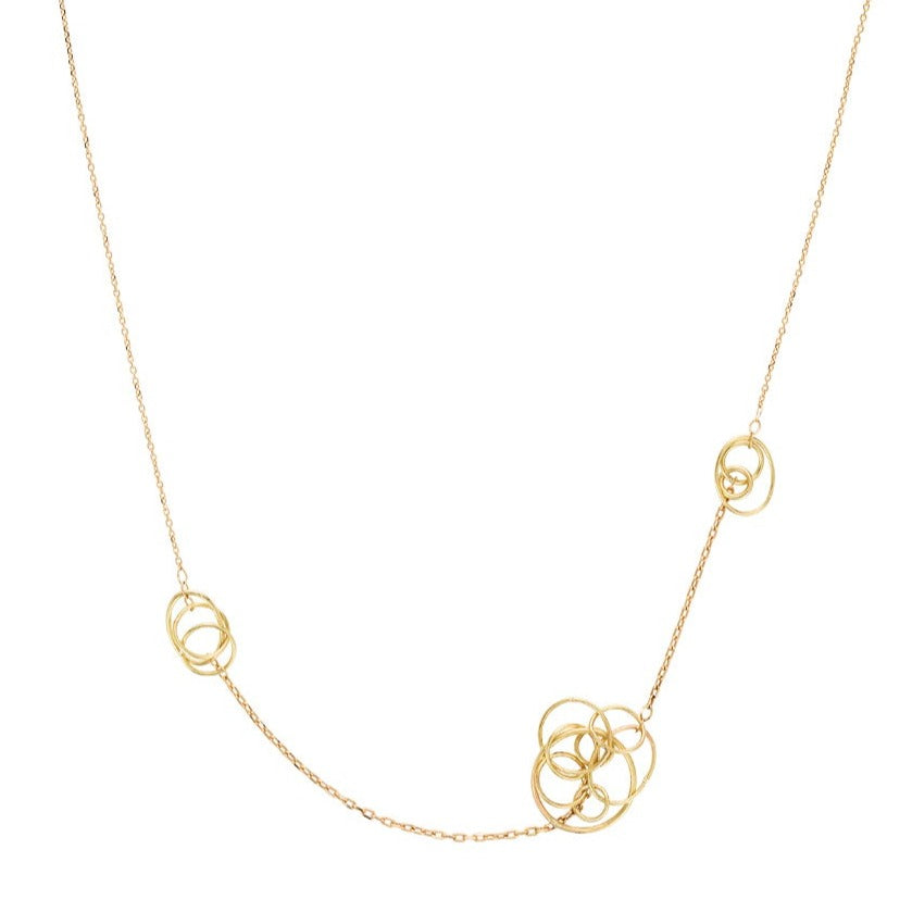 bubble clusters 18ct yellow gold necklace with central cluster of interlinked circles in a bunch of gold