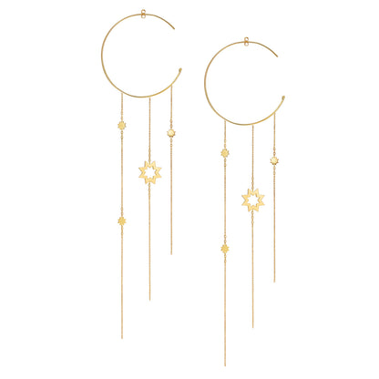 Sweet Pea 18ct yellow gold Reach For The Stars large hoop earring. Star and chain hanging large hoop earring.