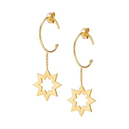 Sweet Pea 18ct yellow gold Reach For The Stars small hoop hanging earring.  Star and small hoop earring.
