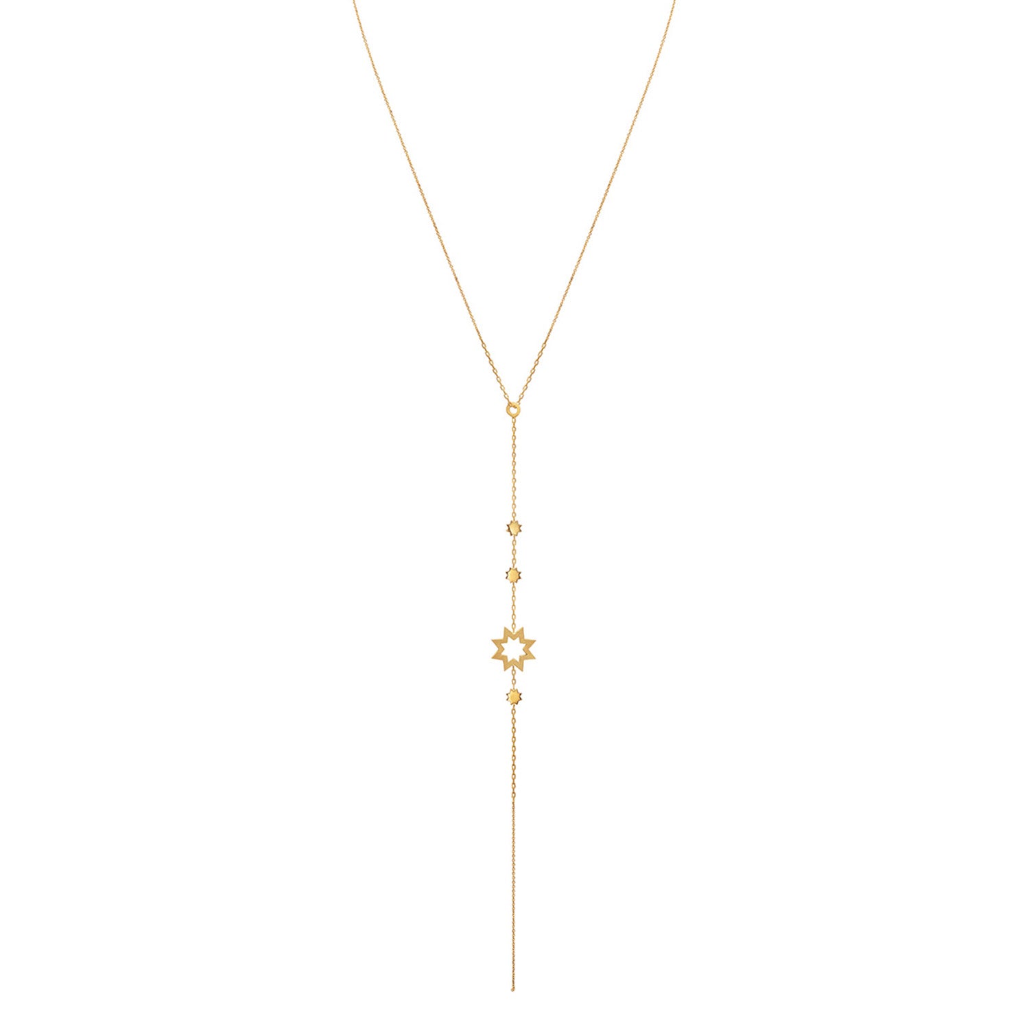 Sweet Pea 18ct yellow gold Reach For The Stars lariat style necklace. Star and chain Y shaped necklace.