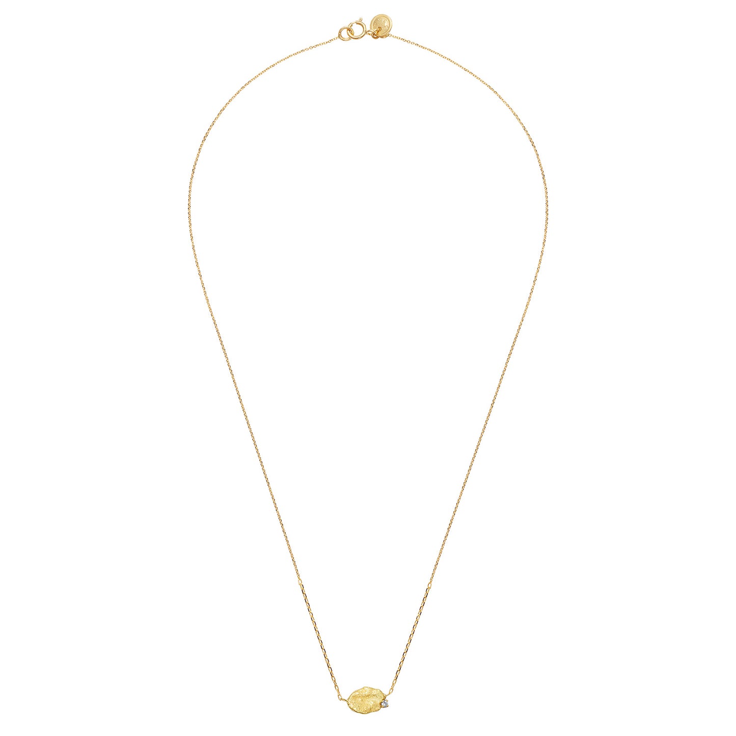 Sweet Pea Moonscape recycled 18ct yellow gold nugget short chain necklace set with white diamond.
