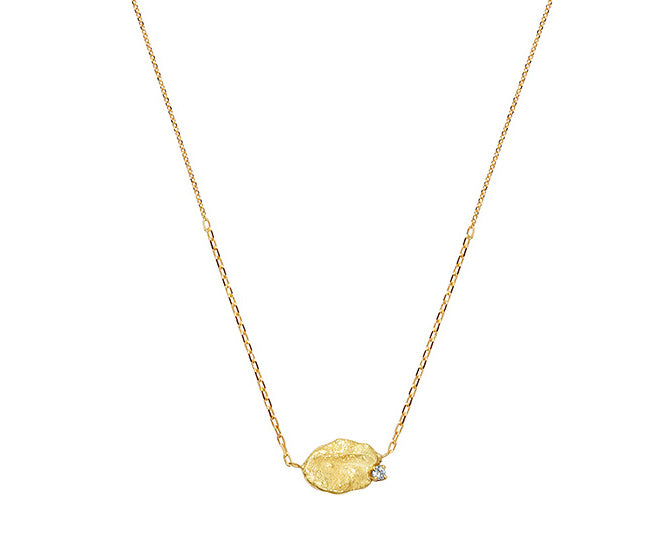 Sweet Pea Moonscape recycled 18ct yellow gold nugget short chain necklace set with white diamond.