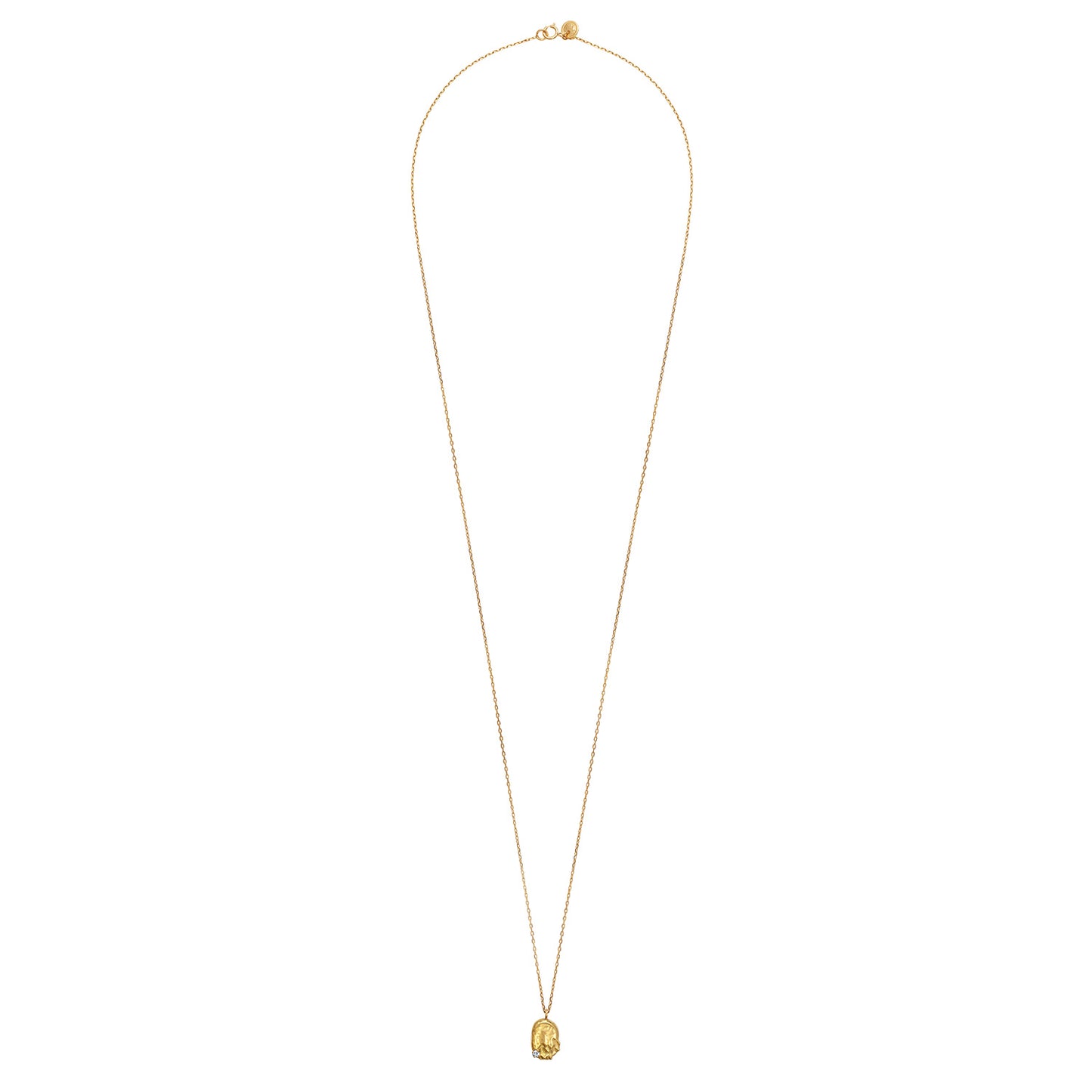 Sweet Pea Moonscape recycled 18ct yellow gold nugget pendant long chain necklace set with white diamond