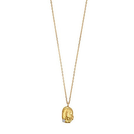 Sweet Pea Moonscape recycled 18ct yellow gold nugget pendant long chain necklace set with white diamond