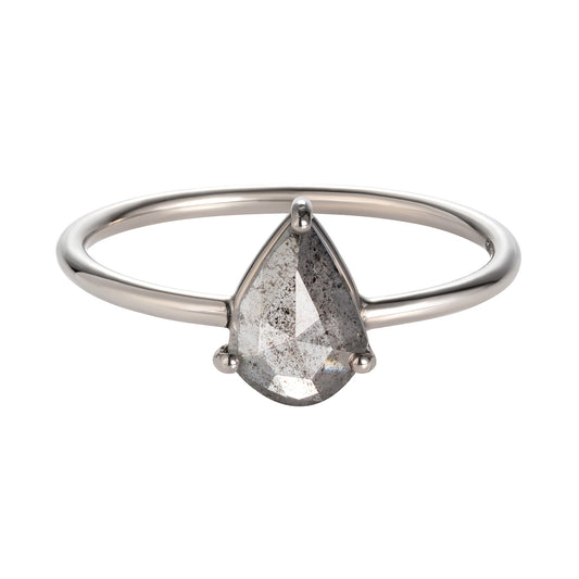 Sweet Pea 18ct white gold grey diamond pear shaped ring. engagement ring.