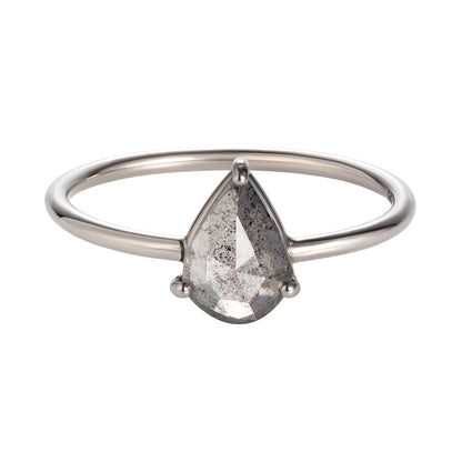 Sweet Pea 18ct white gold grey diamond pear shaped ring. engagement ring.
