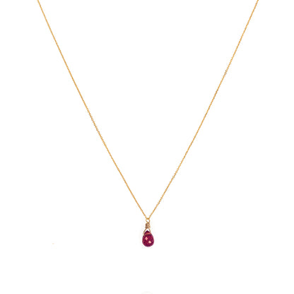 18ct yellow gold chain necklace with crimson sapphire briolette drop