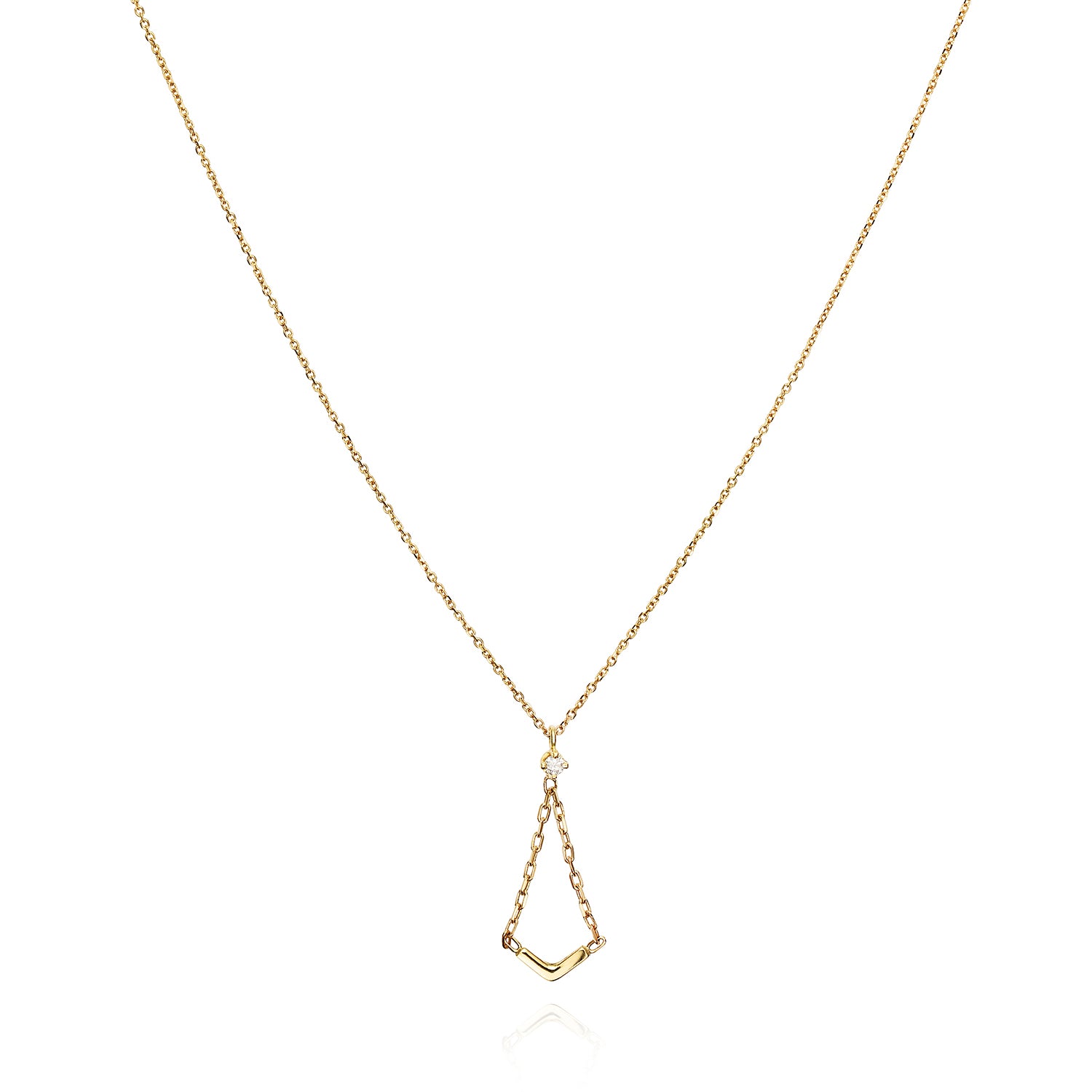 18ct yellow gold necklace with diamond and small V-shaped charm 