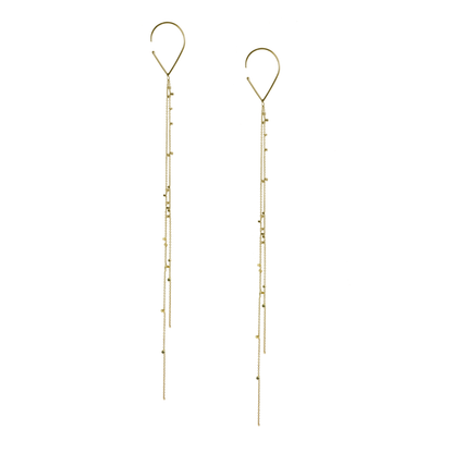 These fabulous hook earrings are part of our Gold Dust Collection. The Hooks have two strands of 18ct yellow fine chain sprinkled with a shimmering of gold embellishments.