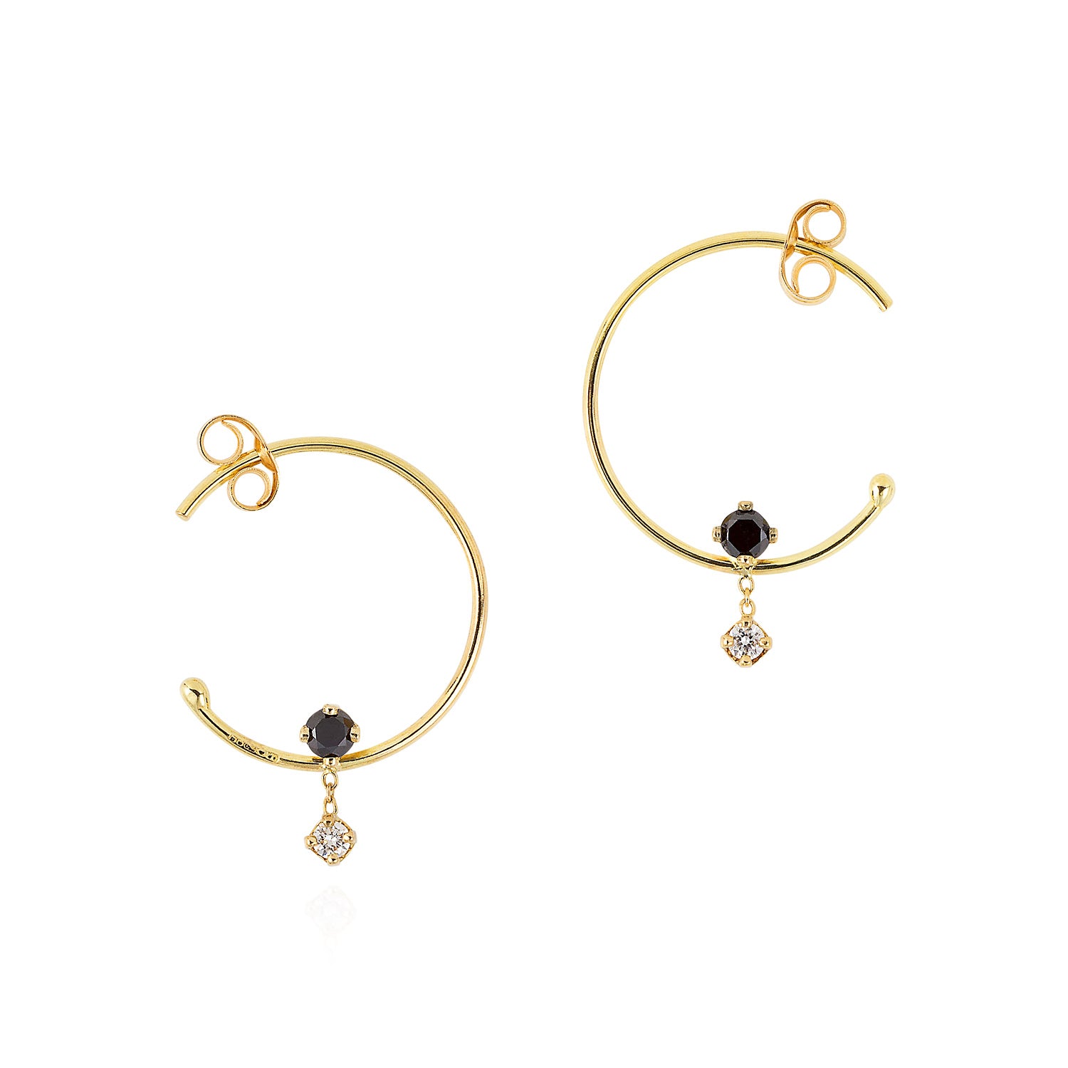 18ct yellow gold hoops with Black and White Diamond