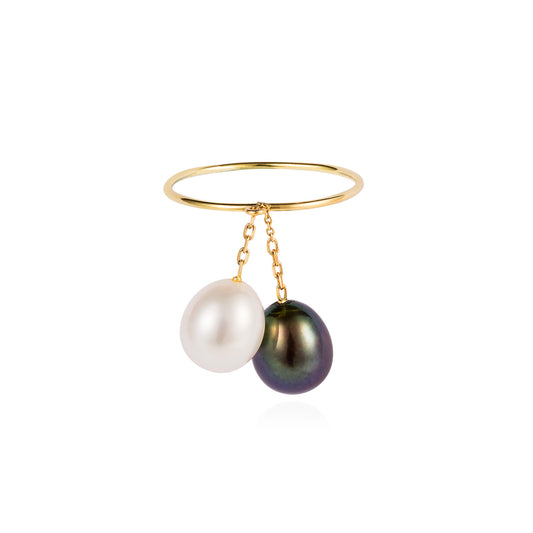 Sale Black and White Hanging Pearl Ring