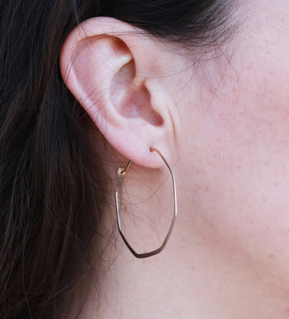 octagon hoop earrings silver on model