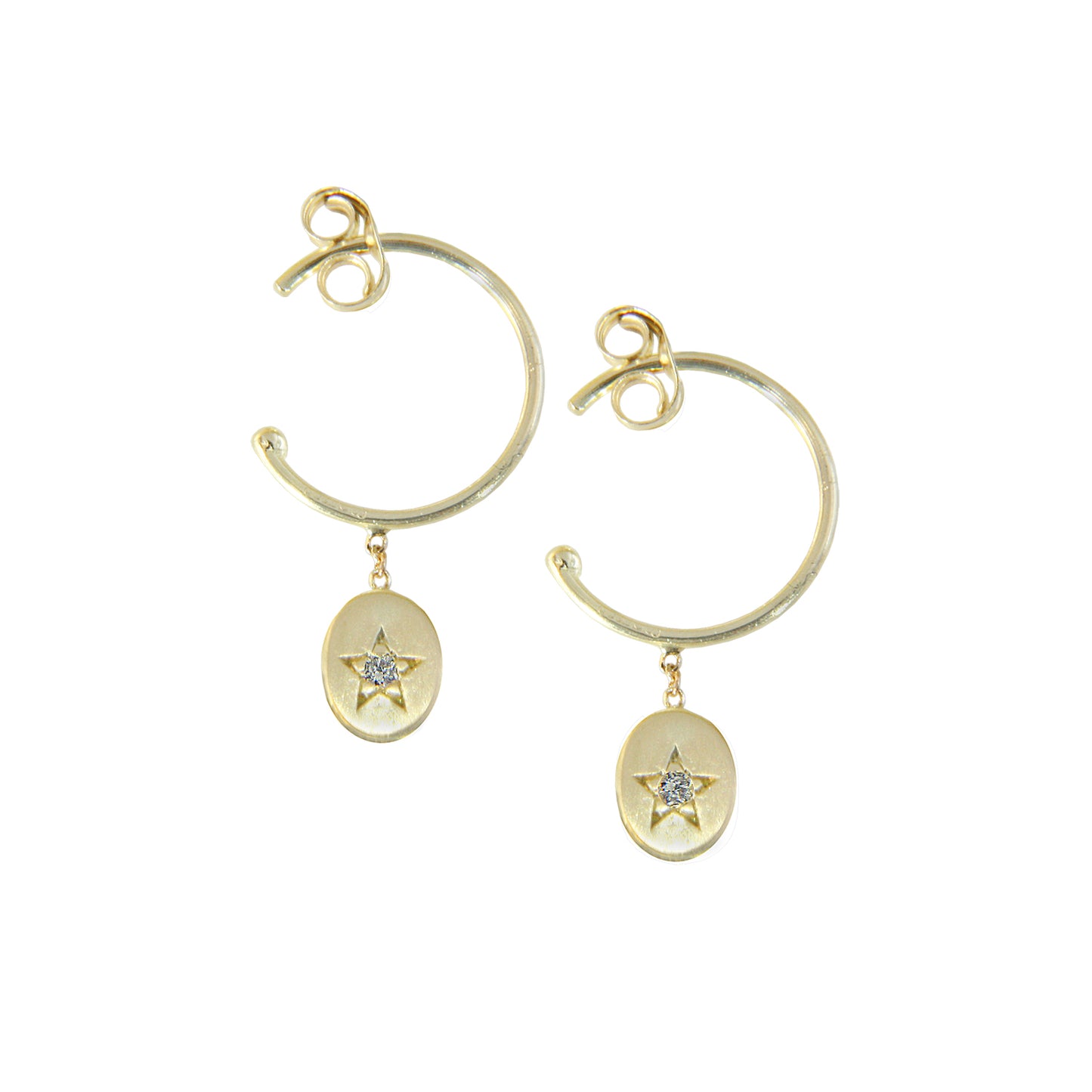 18CT YELLOW GOLD HOOPS WITH STAR SET OVAL