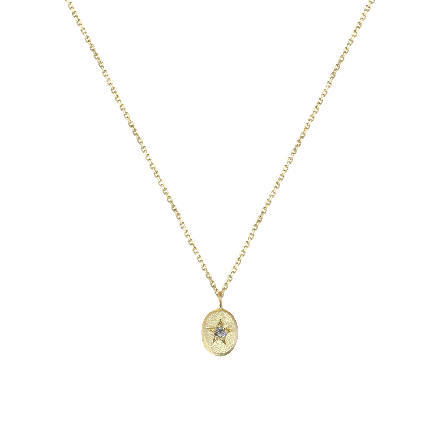 18CT GOLD NECKLACE WITH STAR SET OVAL