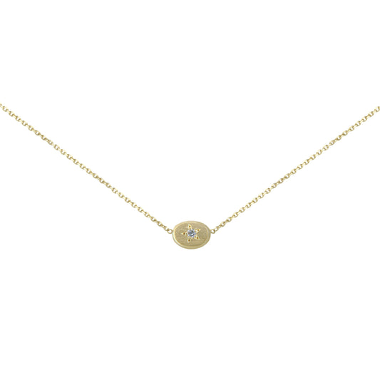 18CT GOLD NECKLACE WITH STAR SET OVAL