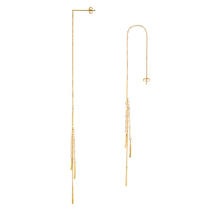 18ct gold thread through earring with inserted gold bar and 3 strands with bar drops