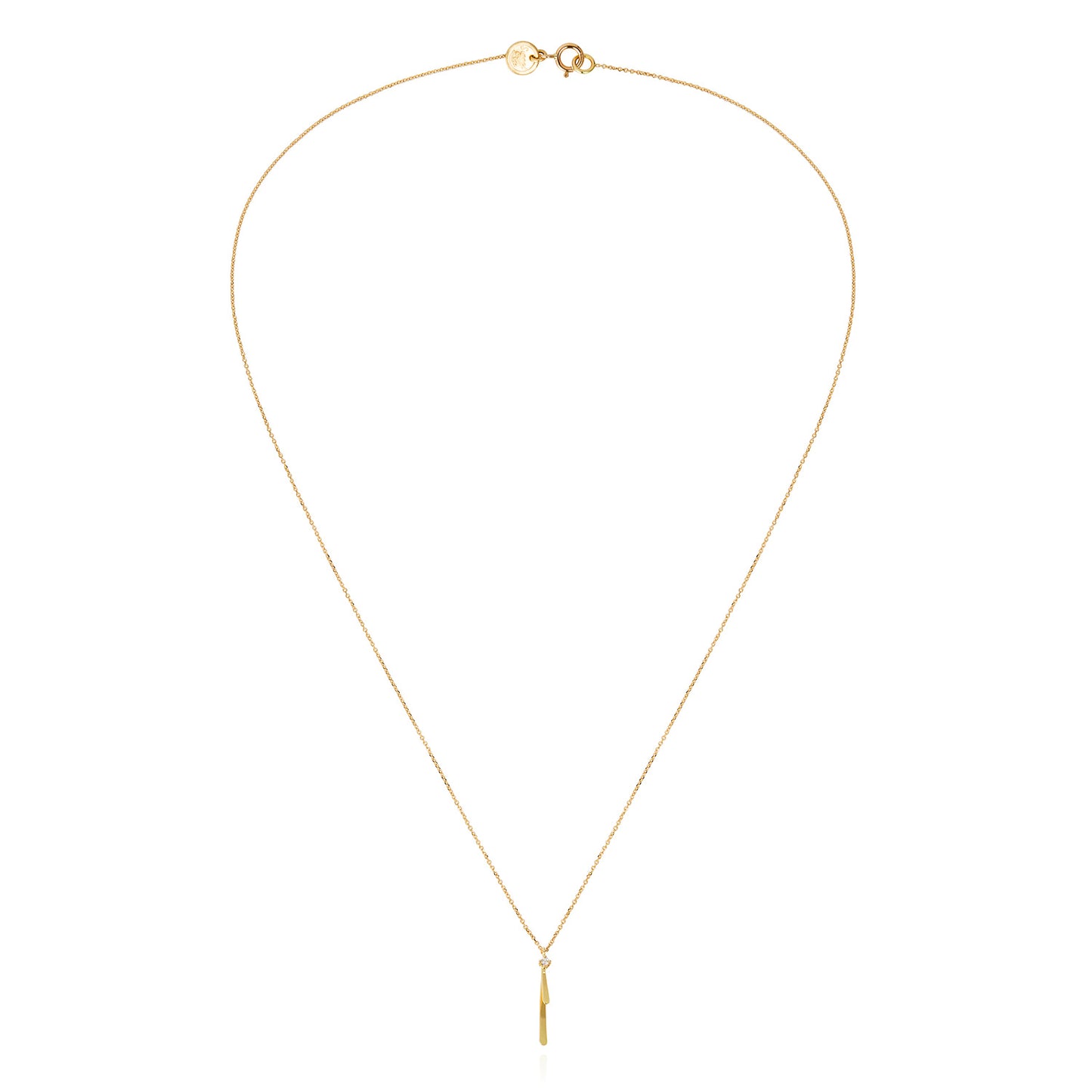 18ct gold fine chain necklace with golden bar and diamond pendant 