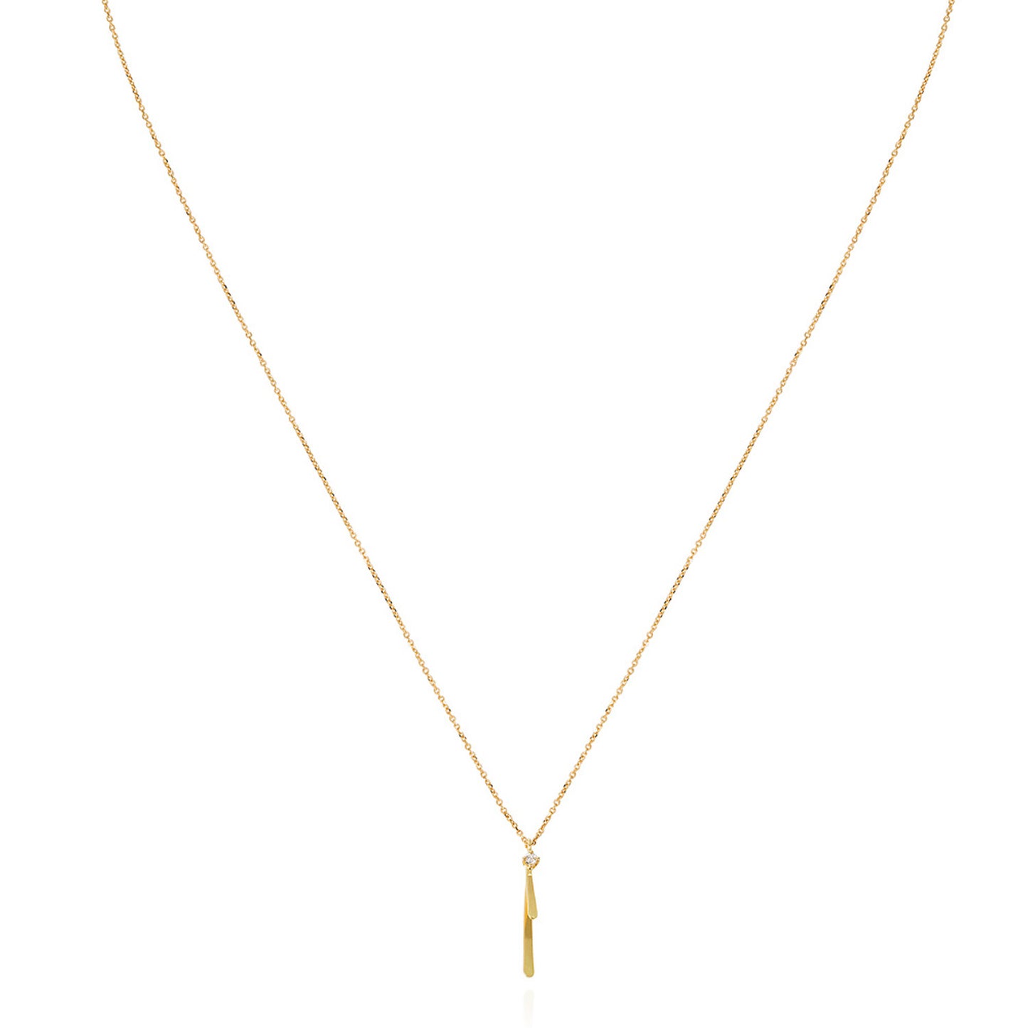 18ct gold fine chain necklace with golden bar and diamond pendant