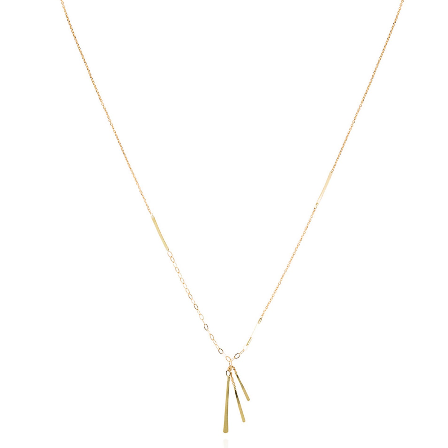 18ct gold fine and oval chain necklace with 3 inserted bars and 3 hanging bars