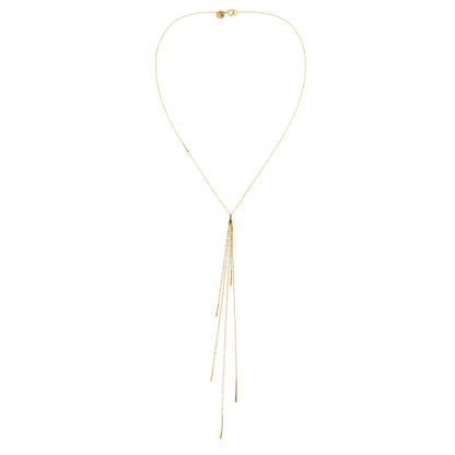 18ct gold fine chain necklace with long layered chain and hanging bar tassle