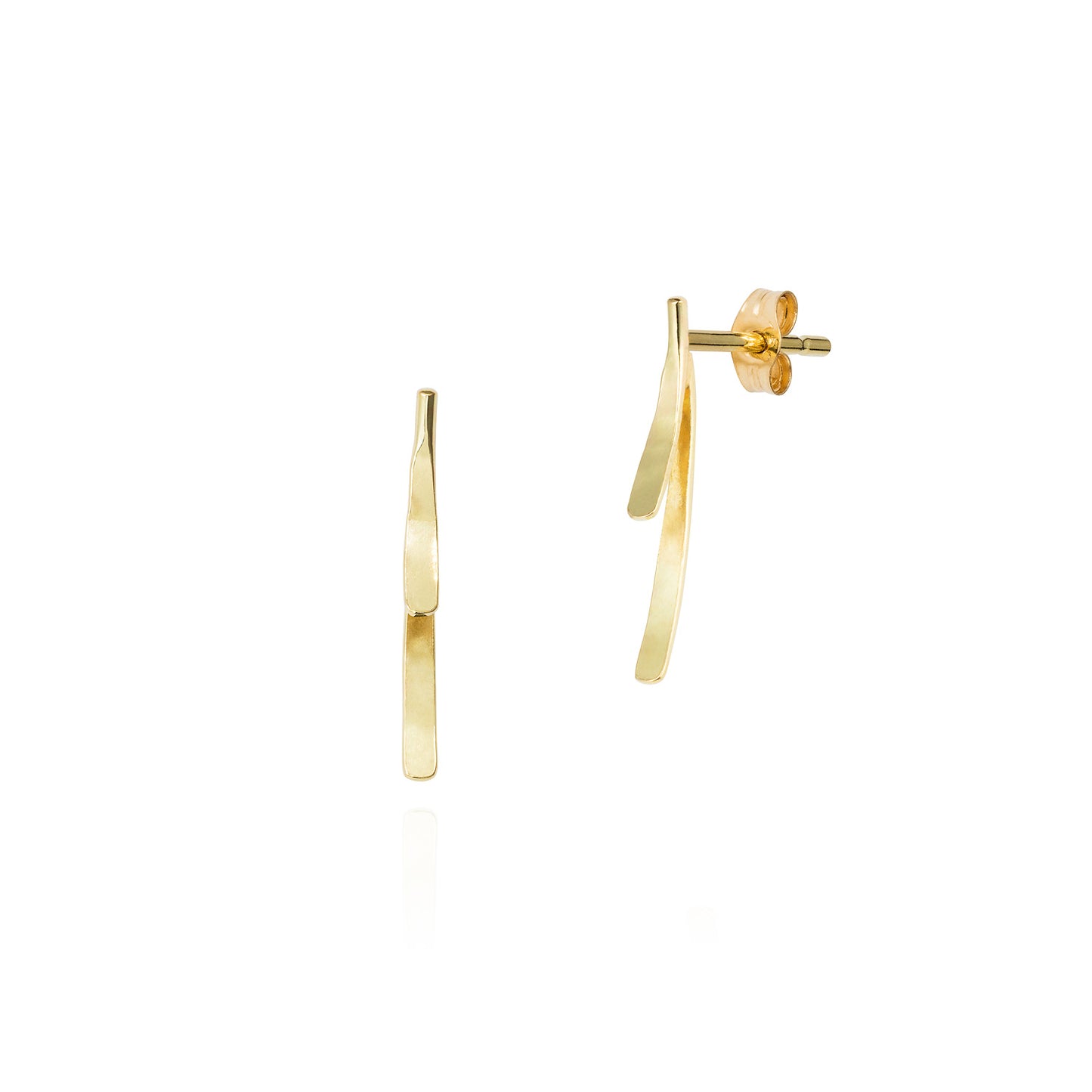 18ct gold stud earring with double bar